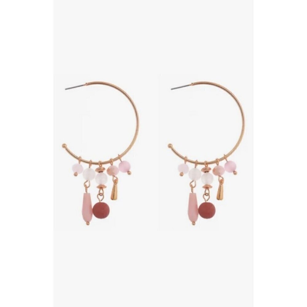💕ZAXIE BY STEFANIE TAYLOR💕 Bead Drop Hoop Earrings ~ Pink NWT